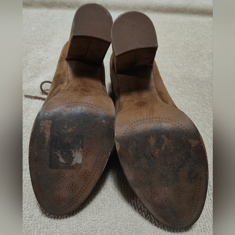 Brown Suede Lace-Up Heeled Oxford Shoes - Picture 7 of 8